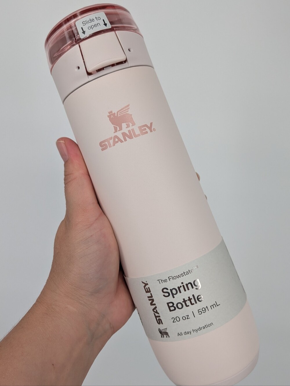 new Stanley Flowstate Spring Bottle 20 OZ leakproof water bottle cup rose quartz
